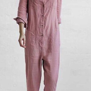 One Piece Jumpsuits  Casual Cotton Linen Long Sleeve Button Down  US 12  UK 16